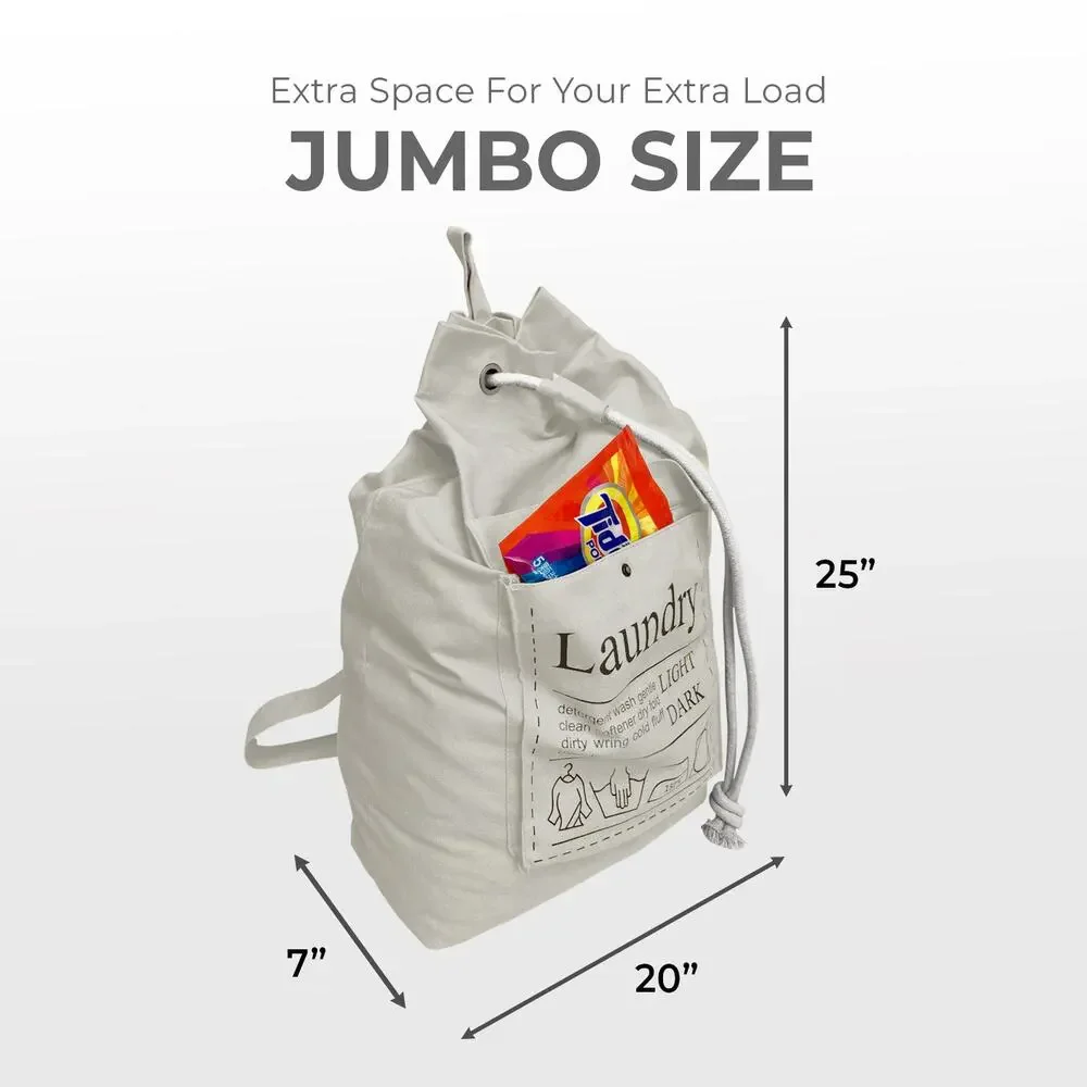 XL Laundry Bag Black Cotton Canvas drawstring portable travel friendly backpack